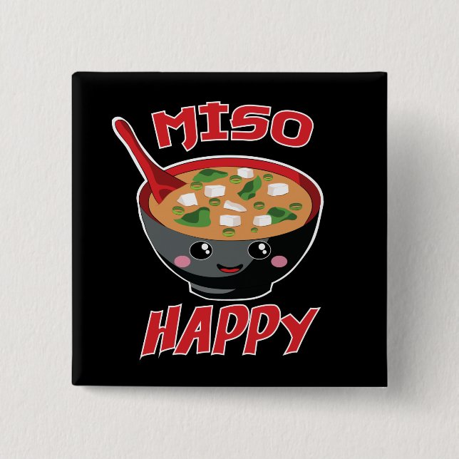 Bóton Quadrado 5.08cm Miso Happy Funny Comida Kawaii (Frente)