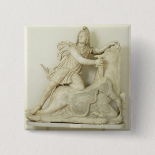 Bóton Quadrado 5.08cm Mithras que sacrifica a Bull, alivio de mármore,
