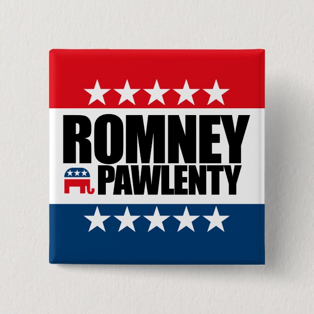 Bóton Quadrado 5.08cm Mitt Romney Tim Pawlenty 2012 (Frente)