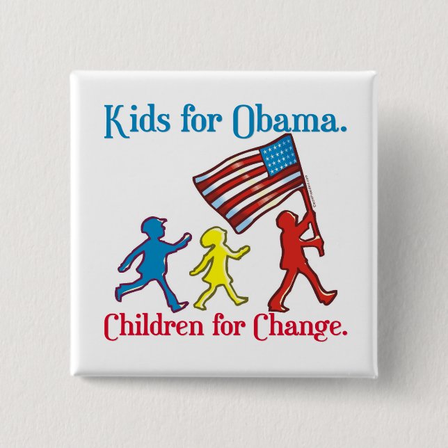 Bóton Quadrado 5.08cm Miúdos para Obama (Frente)