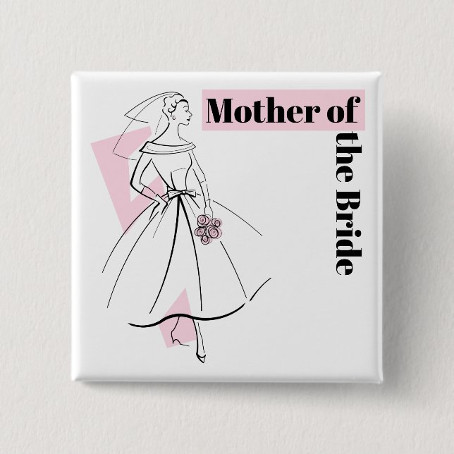 Bóton Quadrado 5.08cm Moda Noiva Rosa Mãe da Praça Bride (Frente)
