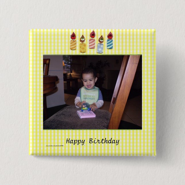 Bóton Quadrado 5.08cm Modelo de Foto Aniversário Delicioso (Frente)