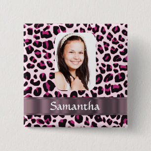 Bóton Quadrado 5.08cm Modelo de fotografia de leopardo rosa