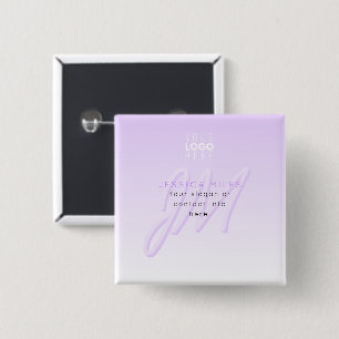Bóton Quadrado 5.08cm Modelo de Nome Profissional e Slogan Roxo Claro