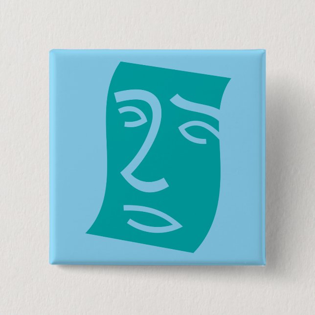 Bóton Quadrado 5.08cm Modern Abstract Face Line Art Teal (Frente)