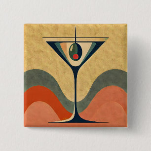 Bóton Quadrado 5.08cm Moderno de Meados do Século "onda de martini de az