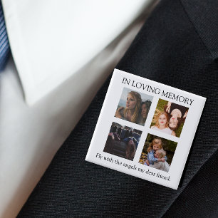 Bóton Quadrado 5.08cm Moderno Personalizado 4 Memorial de Fotografias