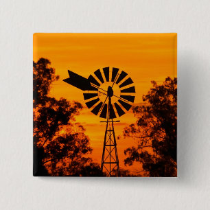 Bóton Quadrado 5.08cm Moinho de vento ao pôr do sol, Austrália