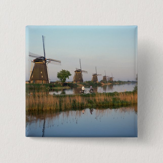 Bóton Quadrado 5.08cm Moinhos de vento, Kinderdijk, Holanda (Frente)