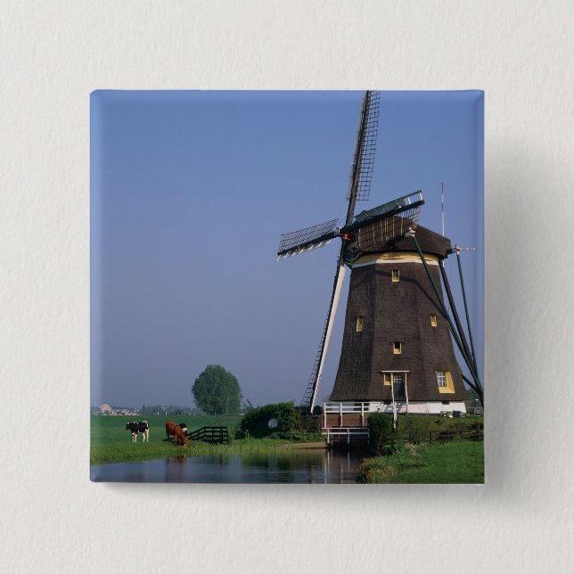 Bóton Quadrado 5.08cm Moinhos de vento, Leidschendam, Holanda (Frente)