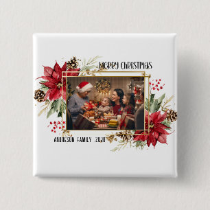 Bóton Quadrado 5.08cm Moldura dourada moderna Floral Alegre Natal Foto