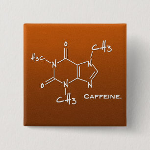 Bóton Quadrado 5.08cm Molécula de Caffiene (estrutura química)