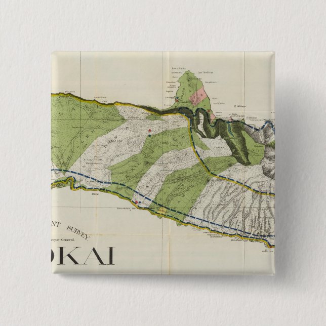 Bóton Quadrado 5.08cm Molokai, Havaí (Frente)