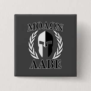 Bóton Quadrado 5.08cm Molon Labe Spartan Mask Laurels Monocromo