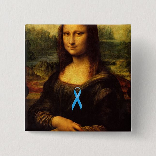 Bóton Quadrado 5.08cm Mona Lisa Com Fita Azul (Frente)