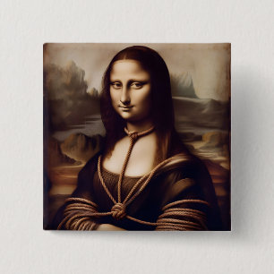 Bóton Quadrado 5.08cm Mona Lisa em cordas, ventilador do Shibari