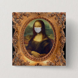 Bóton Quadrado 5.08cm Mona lisa numa máscara cirúrgica leonardo da Vinci