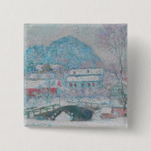 Bóton Quadrado 5.08cm Monet - Noruega, Sandviken Village na neve