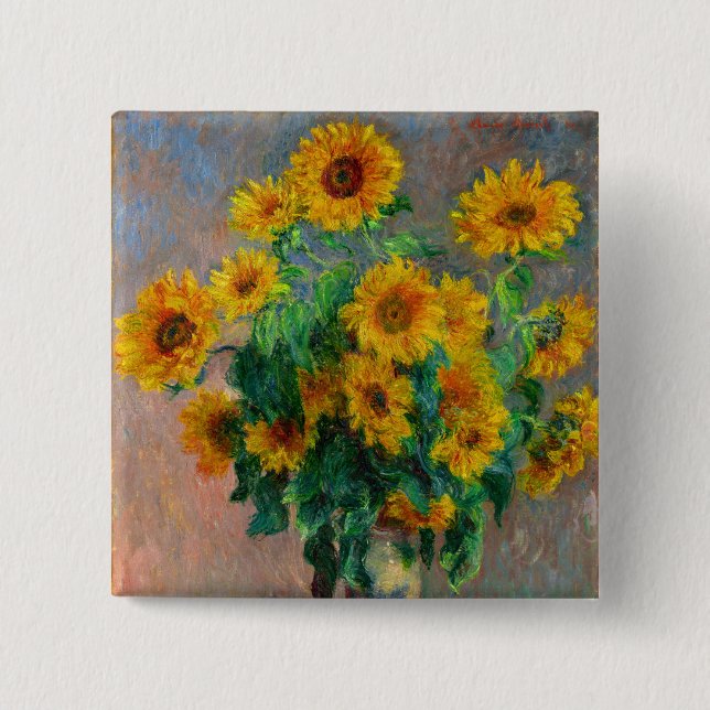Bóton Quadrado 5.08cm Monet Sunflower (Frente)