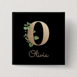 Bóton Quadrado 5.08cm Monograma Botânico Elegante - Letra Dourada O Botã