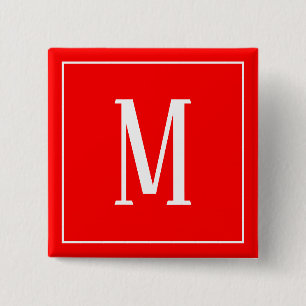 Bóton Quadrado 5.08cm Monograma Branco no Botão Quadrado Vermelho