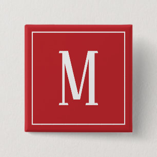 Bóton Quadrado 5.08cm Monograma Branco no Botão Vermelho Escuro