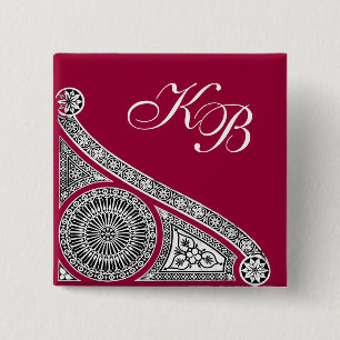 Bóton Quadrado 5.08cm Monograma de arquitetura preto branco