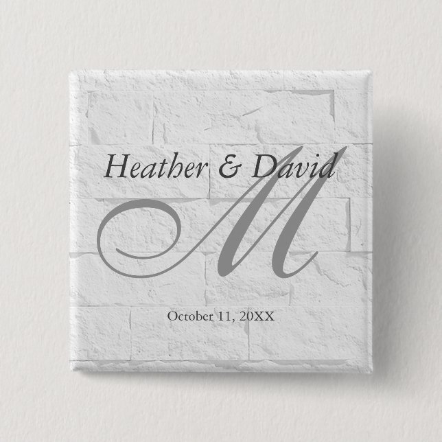 Bóton Quadrado 5.08cm Monograma de Caligrafia de Parede de Tijolo Casame (Frente)
