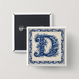 Bóton Quadrado 5.08cm Monograma de Herança Norueguesa-Azul