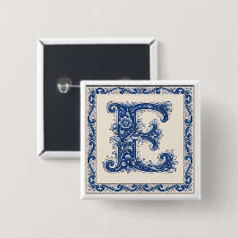 Bóton Quadrado 5.08cm Monograma de Herança Norueguesa-Azul