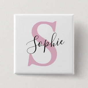 Bóton Quadrado 5.08cm Monograma de Nome Personalizado Moderno - Rosa