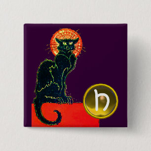 BÓTON QUADRADO 5.08CM MONOGRAMA DO PARTIDO BLACK CAT HALLOWEEN