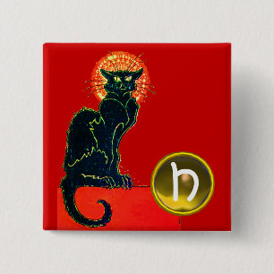 BÓTON QUADRADO 5.08CM MONOGRAMA DO PARTIDO BLACK CAT HALLOWEEN