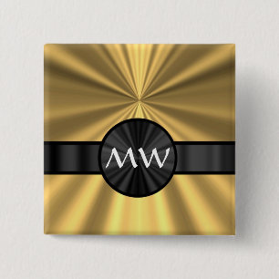 Bóton Quadrado 5.08cm Monograma Dourado e preto