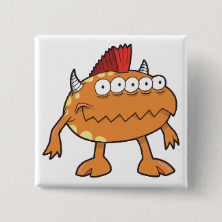 Bóton Quadrado 5.08cm monstro laranja mohawk muitos olhos