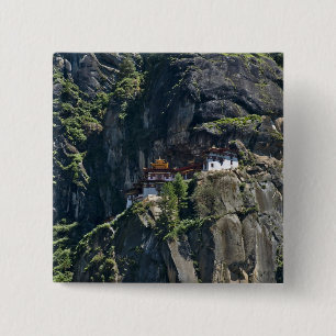 Bóton Quadrado 5.08cm Mosteiro Taktsang no penhasco, Paro, Butão