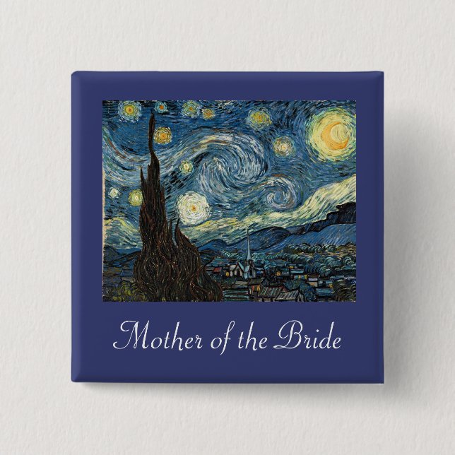 Bóton Quadrado 5.08cm Mother/father of the bride/groom Starry Night (Frente)