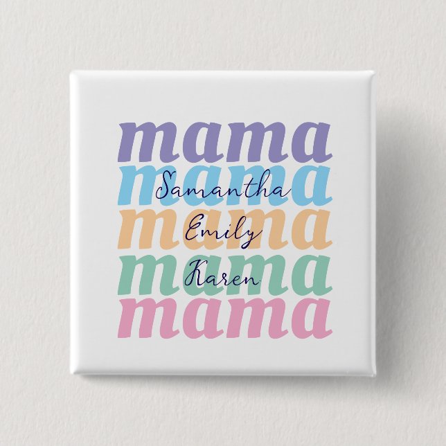 Bóton Quadrado 5.08cm Mothers day custom kids name MAMA gift (Frente)