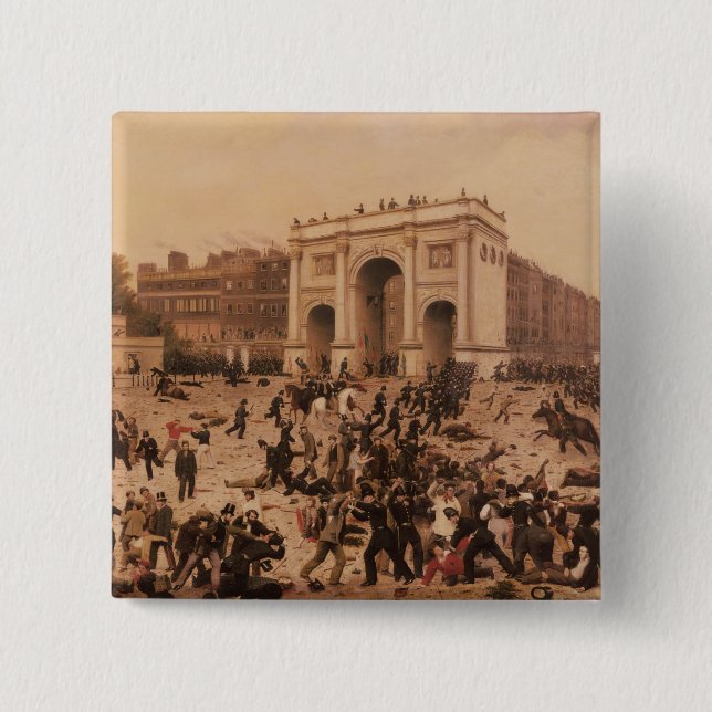 Bóton Quadrado 5.08cm Motins do sufrágio da masculinidade em Hyde Park, (Frente)