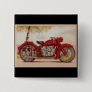 Bóton Quadrado 5.08cm Motocicleta do vermelho do vintage
