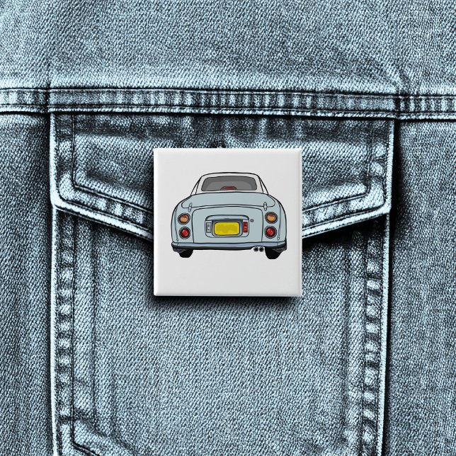 Bóton Quadrado 5.08cm Motor Car De Boca Pálida Aqua Figaro (A fun figgy pin button badge to attach to you! Show off your love of blue figaro cars)