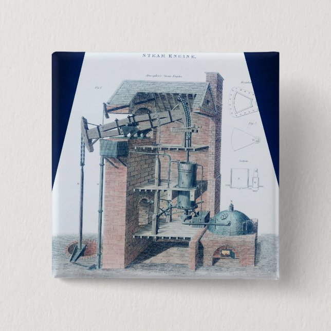 Bóton Quadrado 5.08cm Motor de vapor atmosférico (Frente)