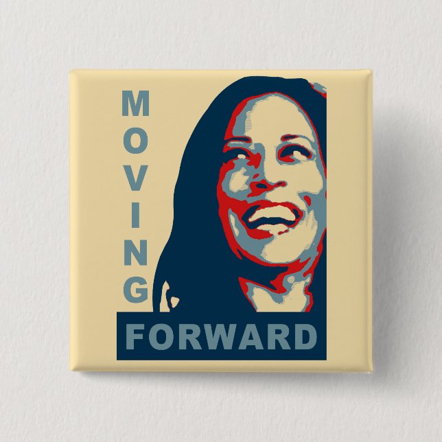 Bóton Quadrado 5.08cm MOVING FOWARD - Kamala Harris para o Presidente 20 (Frente)