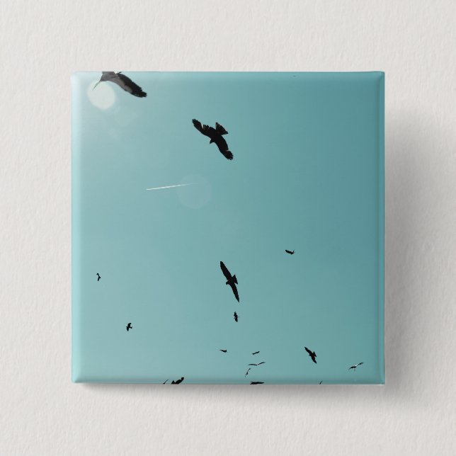 Bóton Quadrado 5.08cm Muitos pássaros e um rastro (Frente)