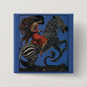 Bóton Quadrado 5.08cm Mulher Art Nouveau Zebra Vintage