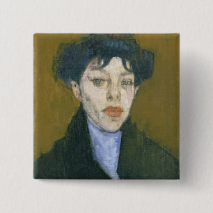 Bóton Quadrado 5.08cm Mulher com um lenço azul, c.1912 (óleo em canvas