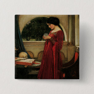 Bóton Quadrado 5.08cm Mulher da Bola de Cristal Pintura de Waterhouse