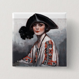 Bóton Quadrado 5.08cm Mulher na blusa bordada