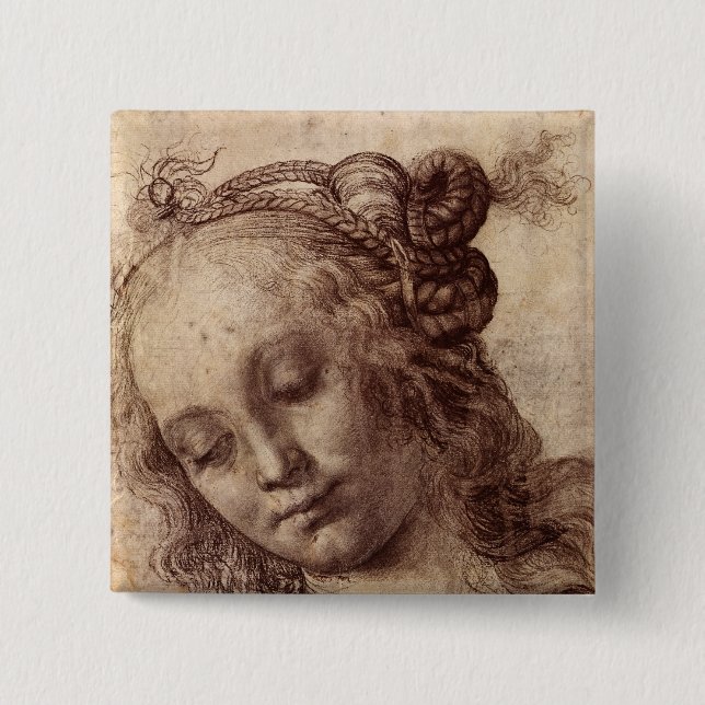 Bóton Quadrado 5.08cm Mulher que olha para baixo (Frente)
