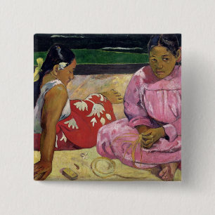 Bóton Quadrado 5.08cm Mulheres de Paul Gauguin de Tahiti, na praia,